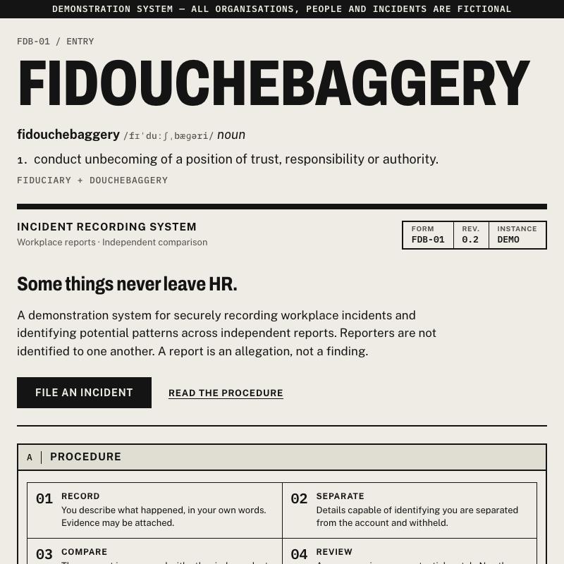 Fidouchebaggery — workplace incident recording demo