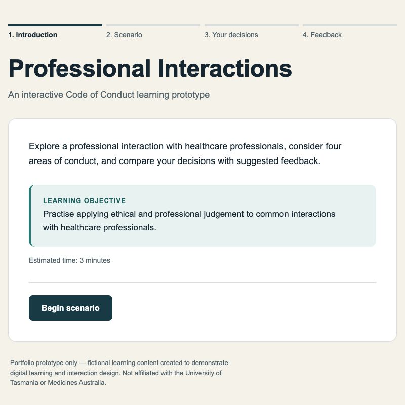 Professional Interactions — interactive learning prototype